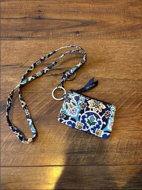 Vera Bradley Zip ID Case and Lanyard set in the Lisbon Medallion Cool pattern